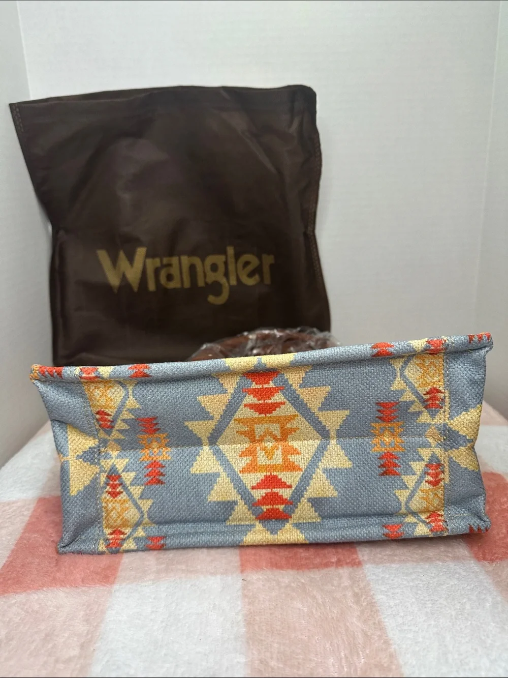 Wrangler Aztec Mini Tote in Blue, Tan and Brown